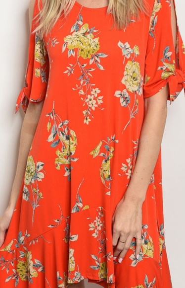 Orange trendy ruffled Hem Dress - Picture 2 of 6